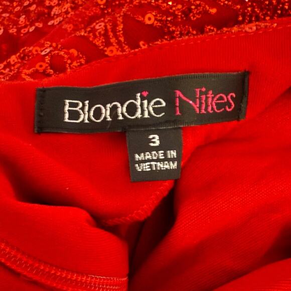 Blondie Nites Juniors' Glitter-Floral V-Neck Gown Red Sz 3 - Picture 7 of 10